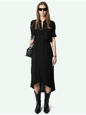Zadig & Voltaire Rimaz Soft Strass Faux Wrap Shirt Dress Black Sz S NWT